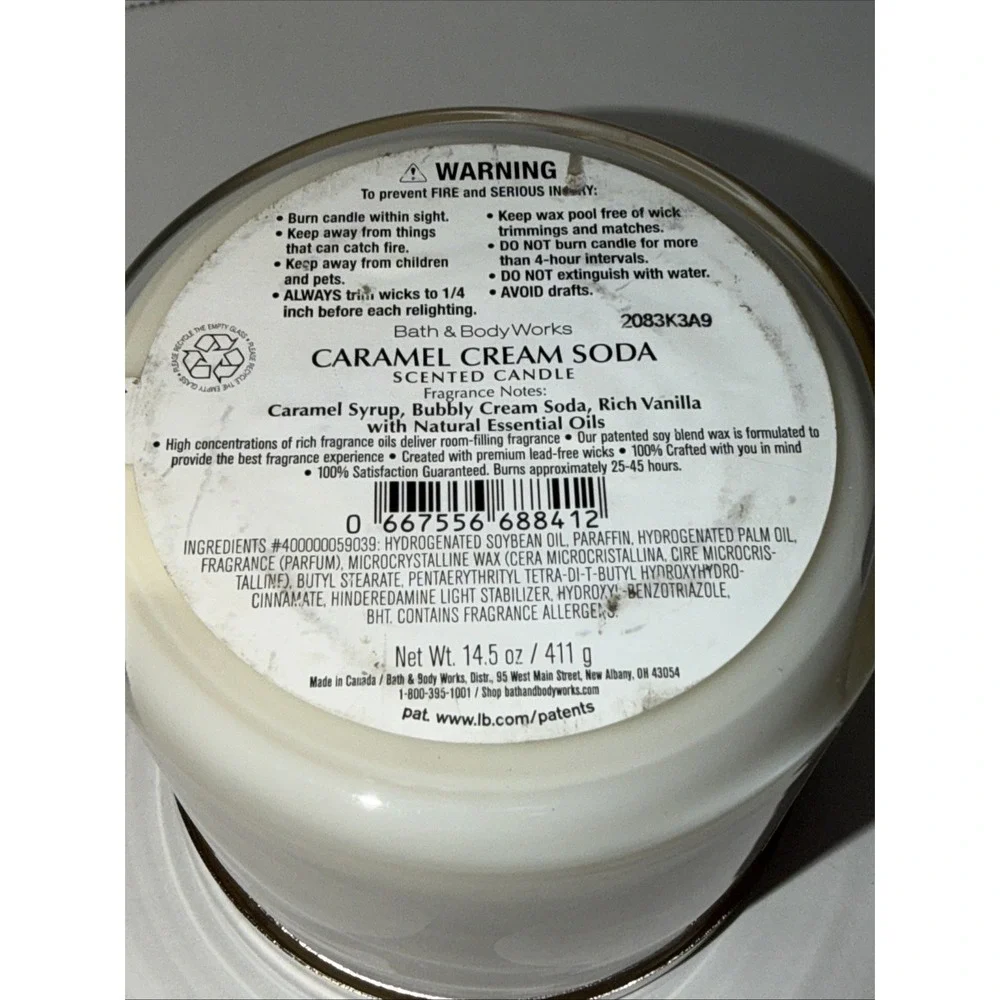 Bath & Body Works Caramel Cream Soda 3-Wick Scented Candle 14.5 oz Vanilla New